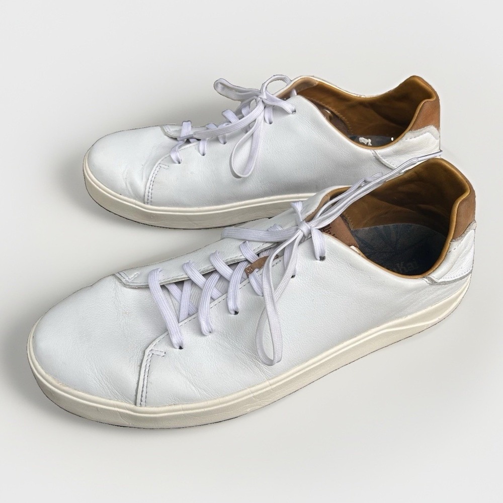 OluKai Lae'ahi Li 'Ili Mens White Leather Sneakers Shoes 10455-4R4R Size 12